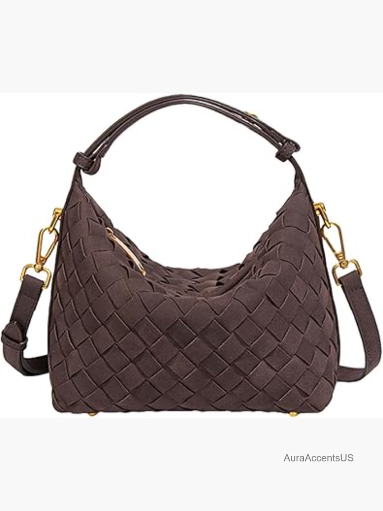 Faux Suede Woven Hobo Bag Shoulder Tote Crossbody Handbag